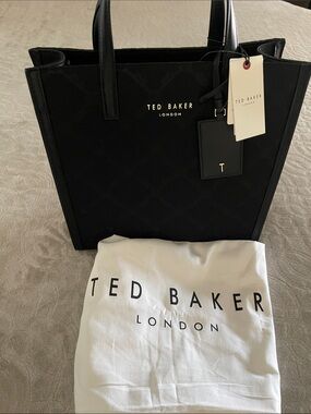 NEW Ted Baker Black Quilted Tote with Gold Logo